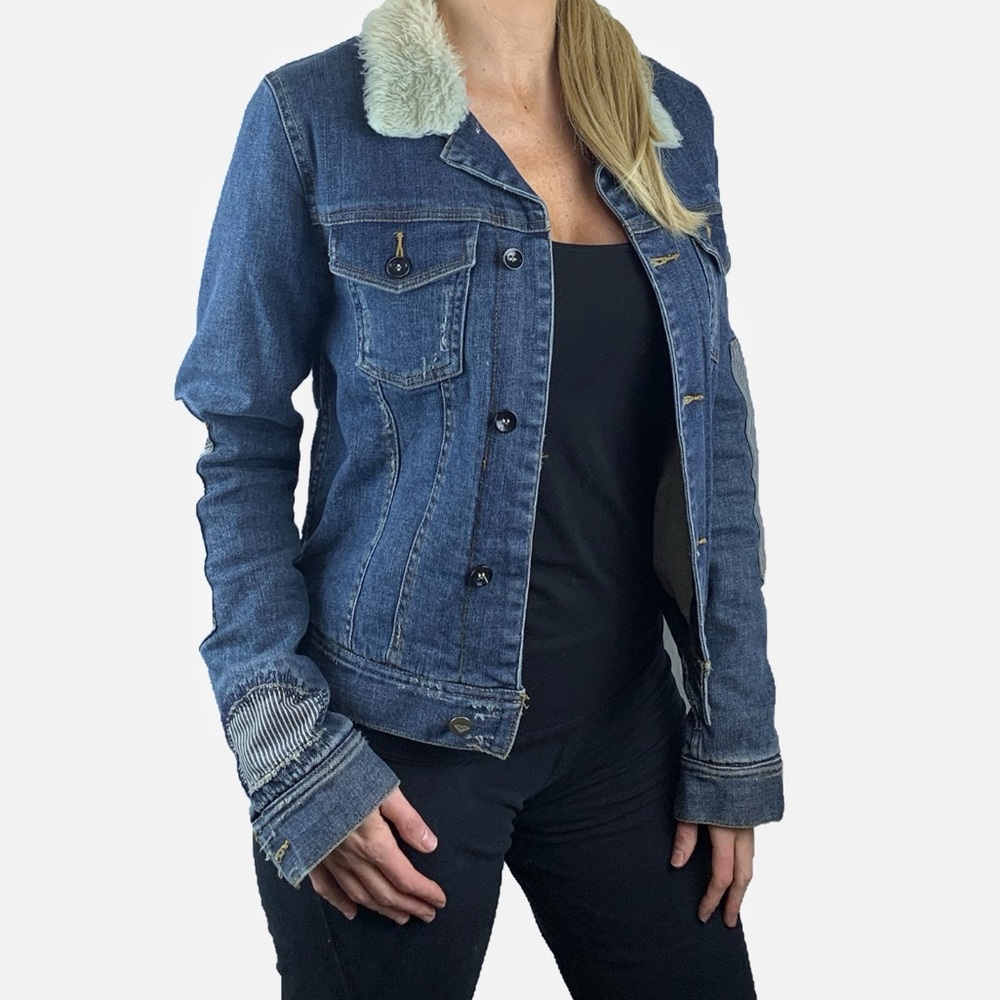 Roxy Denim Lined Denim Patchwork Jacket